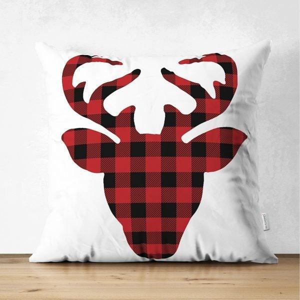 Christmas Pillow Cover|Christmas Deer Head Home Decor|Suede Winter Trend Pillow Top|Housewarming Xmas Gift Idea|Christmas Throw Pillow Cover