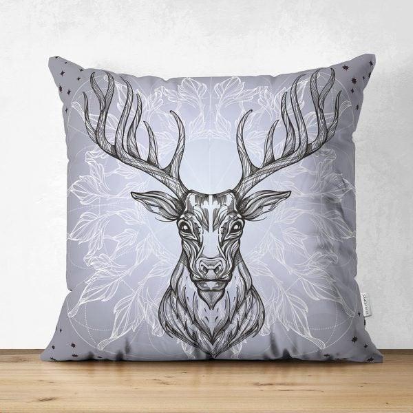 Christmas Pillow Cover|Christmas Deer Head Home Decor|Suede Winter Trend Pillow Top|Housewarming Xmas Gift Idea|Christmas Throw Pillow Cover