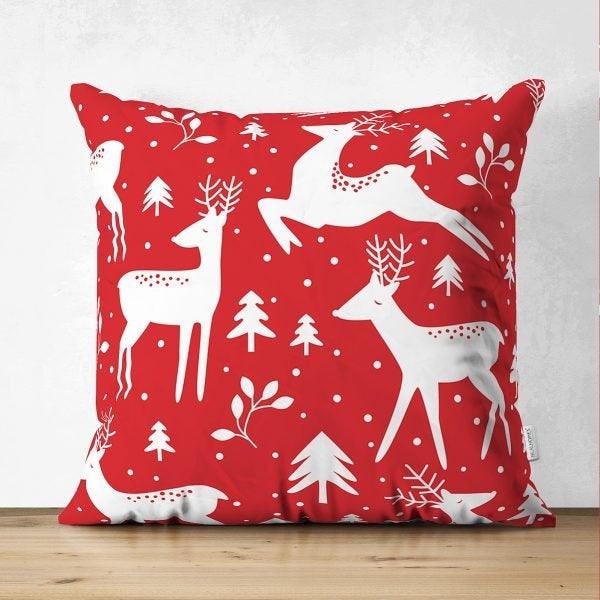 Christmas Pillow Cover|Christmas Deer Home Decor|Suede Winter Trend Pillow Top|Housewarming Xmas Gift Idea|Christmas Deer Throw Pillow Cover