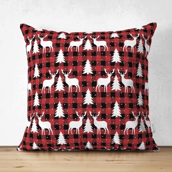 Christmas Pillow Cover|Christmas Deer Home Decor|Suede Winter Trend Pillow Top|Housewarming Xmas Gift Idea|Christmas Deer Throw Pillow Cover