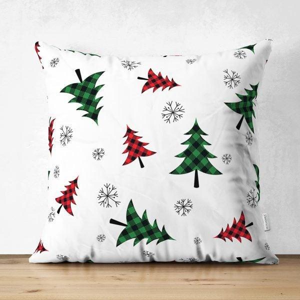 Winter Pillow Cover|Pine Tree Home Decor|Suede Winter Pillow Case|Housewarming Xmas Gift Idea|Pine Tree Throw Pillow Top|Checkered Xmas Tree