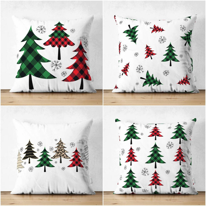 Winter Pillow Cover|Pine Tree Home Decor|Suede Winter Pillow Case|Housewarming Xmas Gift Idea|Pine Tree Throw Pillow Top|Checkered Xmas Tree