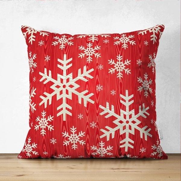 Snowflake Pillow Cover|Winter Home Decor|Suede Winter Cushion Case|Housewarming Gift|Decorative Snowflake Throw Pillow Top|Red White Pillow