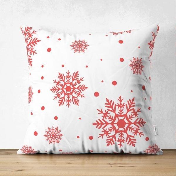 Snowflake Pillow Cover|Winter Home Decor|Suede Winter Cushion Case|Housewarming Gift|Decorative Snowflake Throw Pillow Top|Red White Pillow