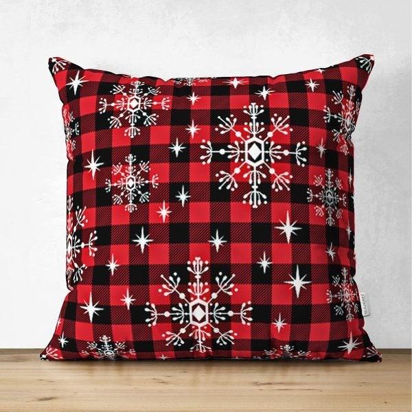 Snowflake Pillow Cover|Winter Home Decor|Suede Winter Cushion Case|Housewarming Gift|Decorative Snowflake Throw Pillow Top|Red White Pillow