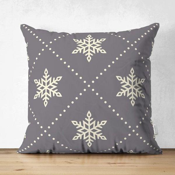 Snowflake Pillow Cover|Winter Home Decor|Suede Winter Cushion Case|Housewarming Gift|Decorative Snowflake Throw Pillow Top|Black Pillow Case