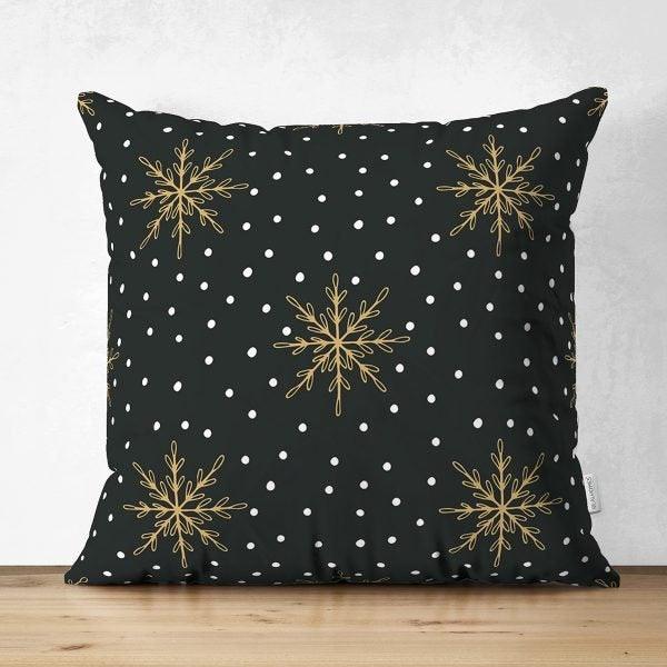 Snowflake Pillow Cover|Winter Home Decor|Suede Winter Cushion Case|Housewarming Gift|Decorative Snowflake Throw Pillow Top|Black Pillow Case