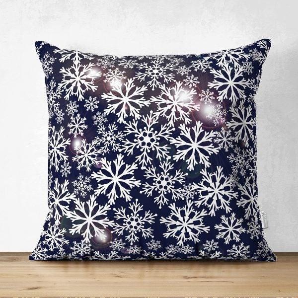 Snowflake Pillow Cover|Winter Home Decor|Suede Winter Cushion Case|Housewarming Gift|Decorative Snowflake Throw Pillow Top|Black Pillow Case