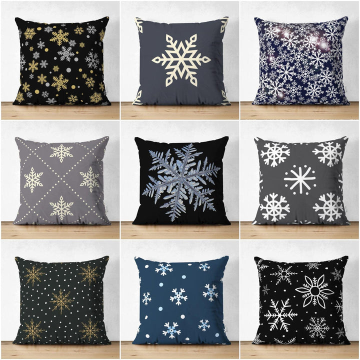 Snowflake Pillow Cover|Winter Home Decor|Suede Winter Cushion Case|Housewarming Gift|Decorative Snowflake Throw Pillow Top|Black Pillow Case