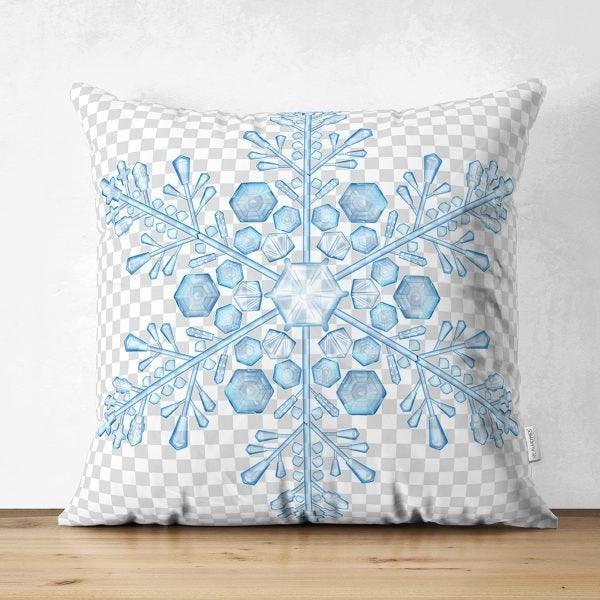 Snowflake Pillow Cover|Winter Home Decor|Suede Winter Cushion Case|Housewarming Gift|Decorative Snowflake Throw Pillow Top|Farmhouse Pillow