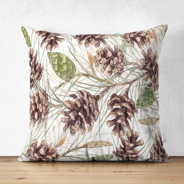 Decorative Pillow Covers|Pinecones Cushion Case|Pine Needle Throw Pillow|Pinecones Home Decor|Housewarming Farmhouse Winter Pillow Case