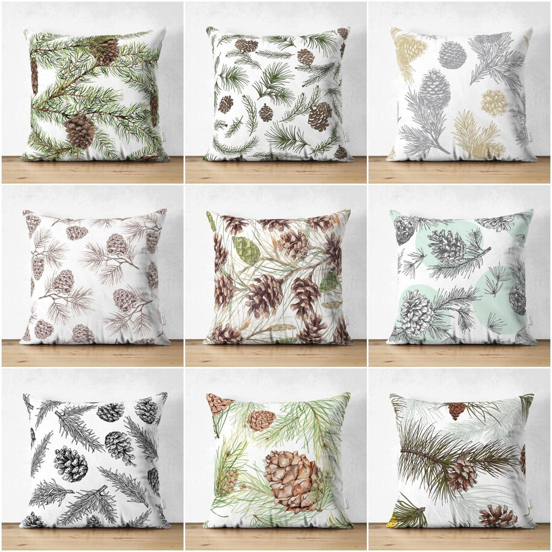 Decorative Pillow Covers|Pinecones Cushion Case|Pine Needle Throw Pillow|Pinecones Home Decor|Housewarming Farmhouse Winter Pillow Case