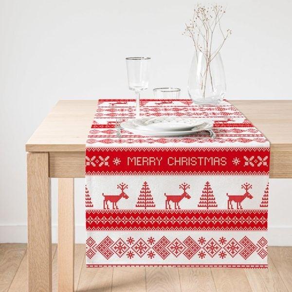 Christmas Table Runner|Winter Trend Table Top|Merry Christmas, Happy New Year Table Decor|Farmhouse Style Tablecloth|Christmas Kitchen Decor