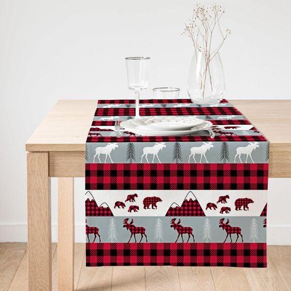 Christmas Table Runner|Winter Trend Table Top|Merry Christmas Home Decor|Checkered Xmas Deer, Xmas Tree Table Decor|Christmas Kitchen Decor