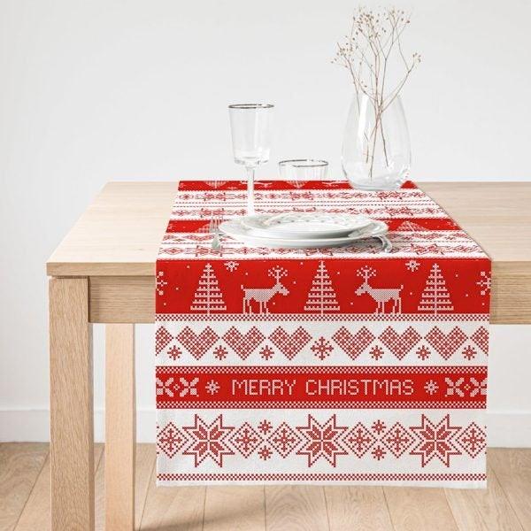 Christmas Table Runner|Winter Trend Table Top|Merry Christmas Home Decor|Xmas Deer Decor|Farmhouse Style Tablecloth|Christmas Kitchen Decor