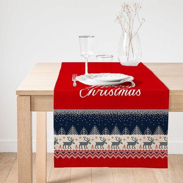 Christmas Table Runner|Xmas Deer Table Top|Merry Christmas Home Decor|Xmas Table Decor|Farmhouse Style Tablecloth|Christmas Kitchen Decor