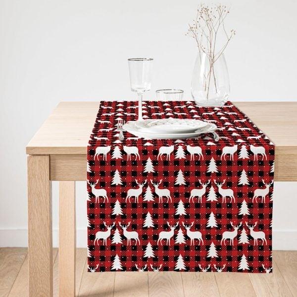 Christmas Table Runner|Xmas Deer Table Top|Merry Christmas Home Decor|Xmas Tree Decor|Farmhouse Style Tablecloth|Christmas Kitchen Decor