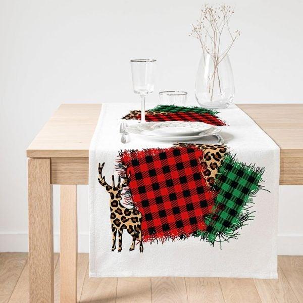 Christmas Table Runner|Xmas Deer Table Top|Merry Christmas Home Decor|Xmas Tree Decor|Farmhouse Style Tablecloth|Christmas Kitchen Decor