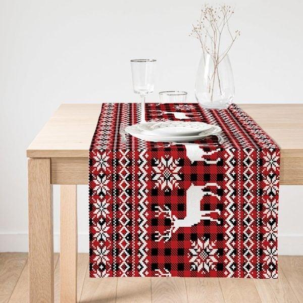 Christmas Table Runner|Xmas Deer Table Top|Merry Christmas Home Decor|Xmas Tree Decor|Farmhouse Style Tablecloth|Christmas Kitchen Decor