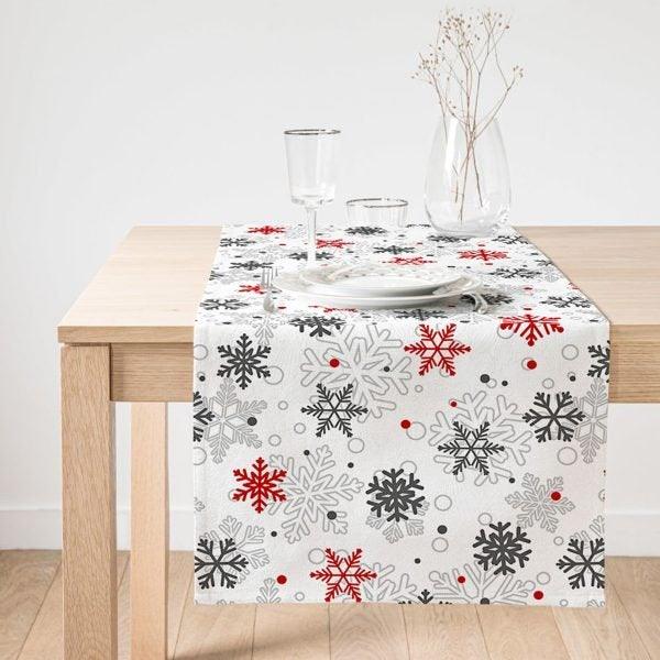 Snowflake Table Runner|Winter Trend Table Top|Red Gray Snowflake Table Top|Xmas Decor|Farmhouse Style Tablecloth|Christmas Kitchen Decor