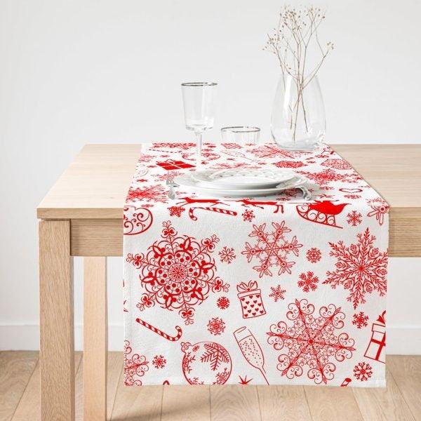 Snowflake Table Runner|Winter Trend Table Top|Red Gray Snowflake Table Top|Xmas Decor|Farmhouse Style Tablecloth|Christmas Kitchen Decor