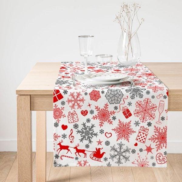 Snowflake Table Runner|Winter Trend Table Top|Red Gray Snowflake Table Top|Xmas Decor|Farmhouse Style Tablecloth|Christmas Kitchen Decor