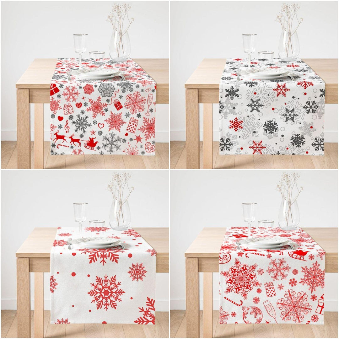 Snowflake Table Runner|Winter Trend Table Top|Red Gray Snowflake Table Top|Xmas Decor|Farmhouse Style Tablecloth|Christmas Kitchen Decor