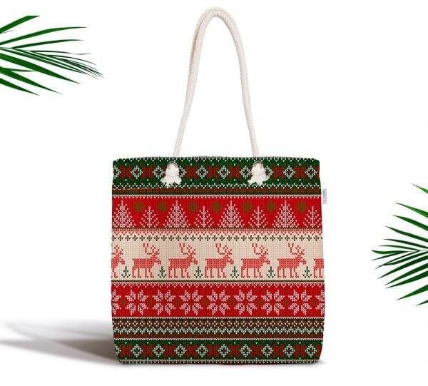 Christmas Shoulder Bag|Christmas Design Fabric Bag|Xmas Deer Tote Bag|Xmas Tree Beach Bag|Winter Trend Weekender Bag|Gift Large Bag for Her