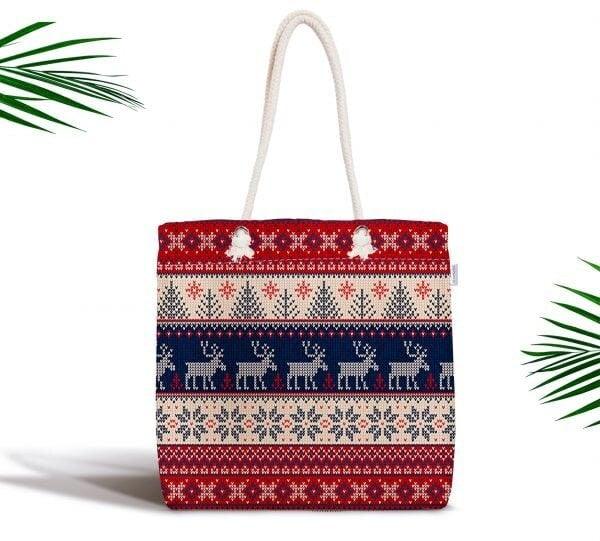 Christmas Shoulder Bag|Christmas Design Fabric Bag|Xmas Deer Tote Bag|Xmas Tree Beach Bag|Winter Trend Weekender Bag|Gift Large Bag for Her