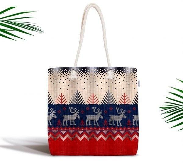 Christmas Shoulder Bag|Christmas Design Fabric Bag|Xmas Deer Tote Bag|Xmas Tree Beach Bag|Winter Trend Weekender Bag|Gift Large Bag for Her