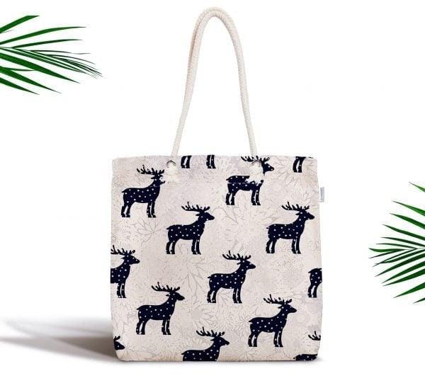 Winter Trend Shoulder Bag|Christmas Design Fabric Bag|Xmas Deer Tote Bag|Xmas Trend Beach Bag|Christmas Weekender Bag|Gift Large Bag for Her