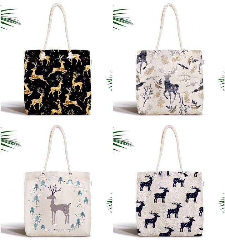 Winter Trend Shoulder Bag|Christmas Design Fabric Bag|Xmas Deer Tote Bag|Xmas Trend Beach Bag|Christmas Weekender Bag|Gift Large Bag for Her