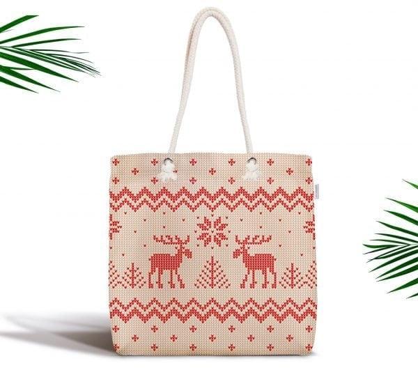 Christmas Shoulder Bag|Christmas Socks and Gloves Fabric Bag|Xmas Deer Tote Bag|New Year Bag|Winter Trend Weekender Bag|Gift Bag for Her