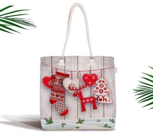 Christmas Shoulder Bag|Christmas Socks and Gloves Fabric Bag|Xmas Deer Tote Bag|New Year Bag|Winter Trend Weekender Bag|Gift Bag for Her