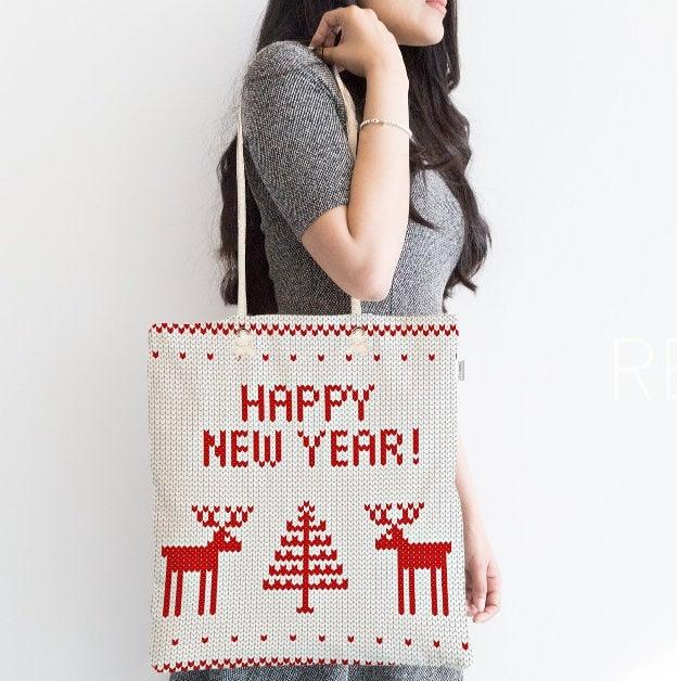 Christmas Shoulder Bag|Christmas Socks and Gloves Fabric Bag|Xmas Deer Tote Bag|New Year Bag|Winter Trend Weekender Bag|Gift Bag for Her