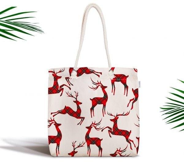 Christmas Shoulder Bag|Christmas Design Fabric Bag|Xmas Deer Tote Bag|Xmas Tree Beach Bag|Winter Trend Weekender Bag|Gift Large Bag for Her