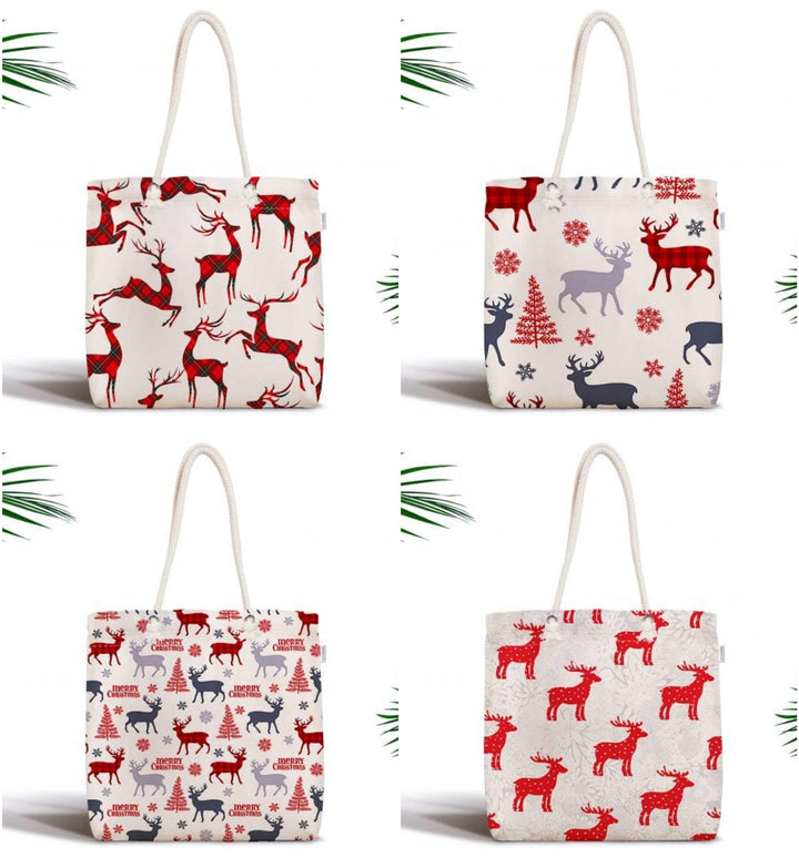 Christmas Shoulder Bag|Christmas Design Fabric Bag|Xmas Deer Tote Bag|Xmas Tree Beach Bag|Winter Trend Weekender Bag|Gift Large Bag for Her