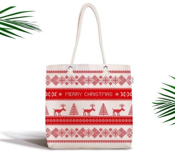 Christmas Shoulder Bag|Christmas Design Fabric Bag|Xmas Deer Tote Bag|Xmas Tree Beach Bag|Winter Trend Weekender Bag|Gift Large Bag for Her