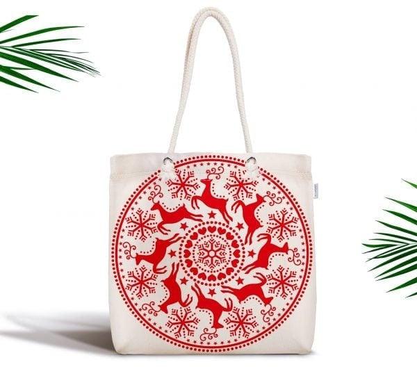 Christmas Shoulder Bag|Christmas Design Fabric Bag|Xmas Deer Tote Bag|Xmas Tree Beach Bag|Winter Trend Weekender Bag|Gift Large Bag for Her