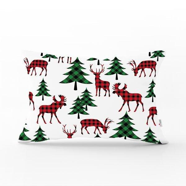 Christmas Pillow Cover|Christmas Tree Home Decor|Rectangle Winter Pillow Top|Housewarming Xmas Gift Idea|Christmas Deer Throw Pillow Cover