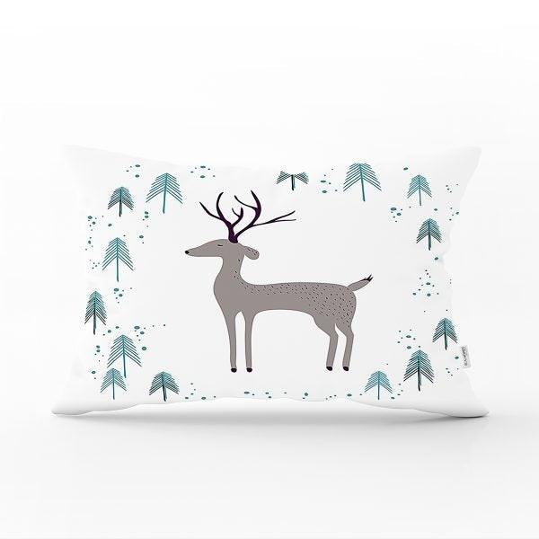 Christmas Pillow Cover|Christmas Deer Home Decor|Rectangle Winter Pillow Top|Housewarming Xmas Gift Idea|Christmas Deer Throw Pillow Cover