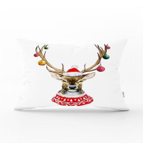 Christmas Pillow Cover|Christmas Deer Home Decor|Rectangle Winter Pillow Top|Housewarming Xmas Gift Idea|Christmas Deer Throw Pillow Cover