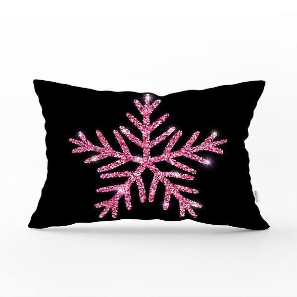 Snowflake Pillow Cover|Winter Home Decor|Rectangle Winter Cushion Case|Housewarming Gift|Decorative Snowflake Throw Pillow|Pink Black Pillow