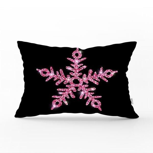 Snowflake Pillow Cover|Winter Home Decor|Rectangle Winter Cushion Case|Housewarming Gift|Decorative Snowflake Throw Pillow|Pink Black Pillow