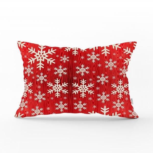 Snowflake Pillow Cover|Winter Home Decor|Rectangle Winter Cushion Case|Housewarming Gift|Decorative Snowflake Throw Pillow|Red White Pillow