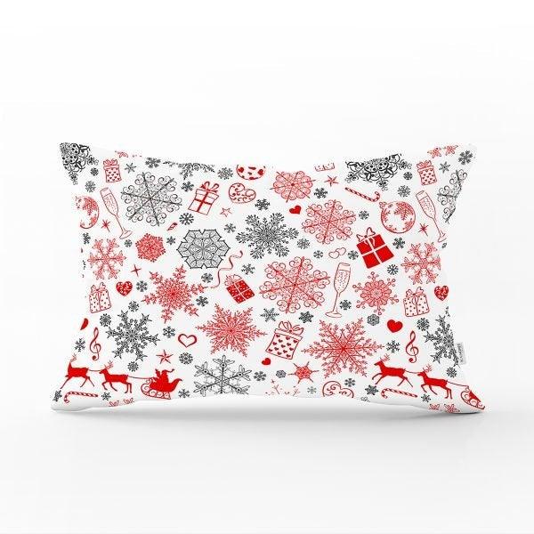 Snowflake Pillow Cover|Winter Home Decor|Rectangle Winter Cushion Case|Housewarming Gift|Decorative Snowflake Throw Pillow|Red White Pillow