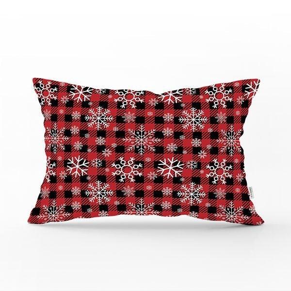 Snowflake Pillow Cover|Winter Home Decor|Rectangle Winter Cushion Case|Housewarming Gift|Decorative Snowflake Throw Pillow|Red White Pillow