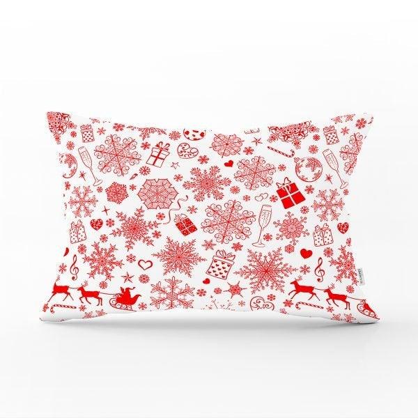 Snowflake Pillow Cover|Winter Home Decor|Rectangle Winter Cushion Case|Housewarming Gift|Decorative Snowflake Throw Pillow|Red White Pillow