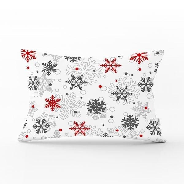 Snowflake Pillow Cover|Winter Home Decor|Rectangle Winter Cushion Case|Housewarming Gift|Decorative Snowflake Throw Pillow|Red White Pillow