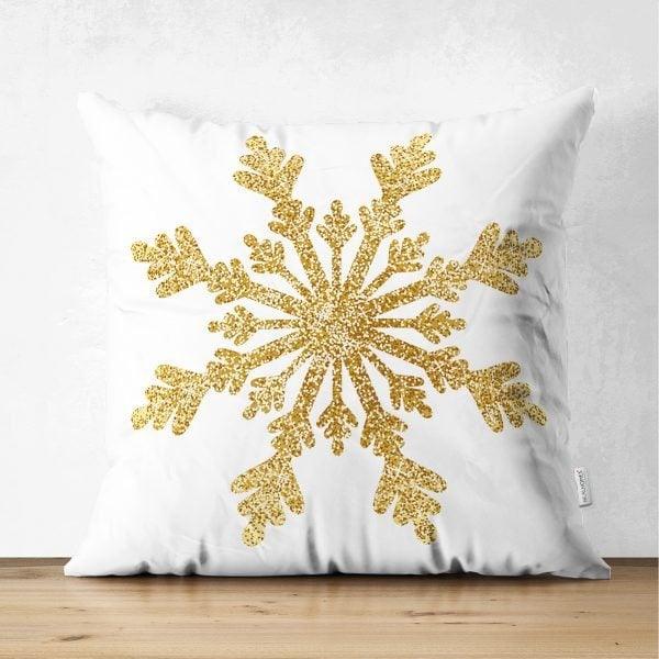 Snowflake Pillow Cover|Winter Home Decor|Suede Winter Cushion Case|Housewarming Gift|Decorative Snowflake Throw Pillow Top|Gold White Pillow